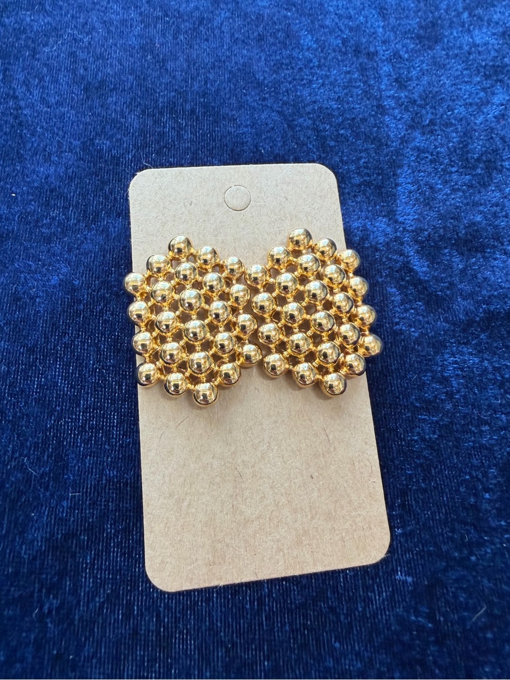 Vintage Gold Tone Ball Shield Pierced Earrings